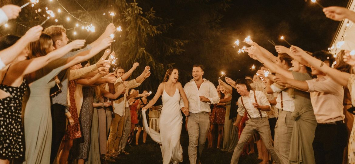 couple celebrate at a wedding